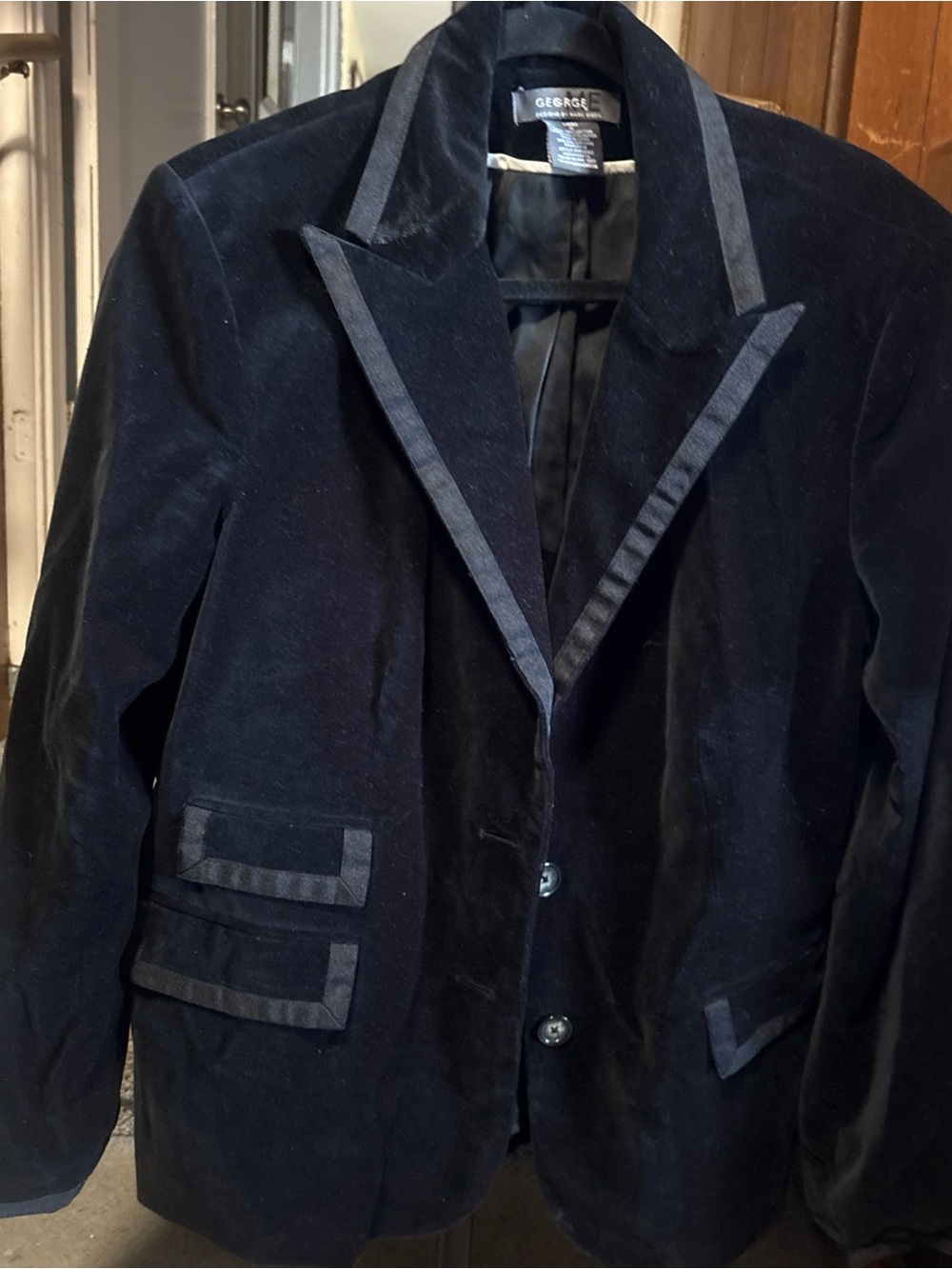 George ME Designs/Mark Eisen Black Velvet Tuxedo Blazer Jacket Satin Trim Sz 16